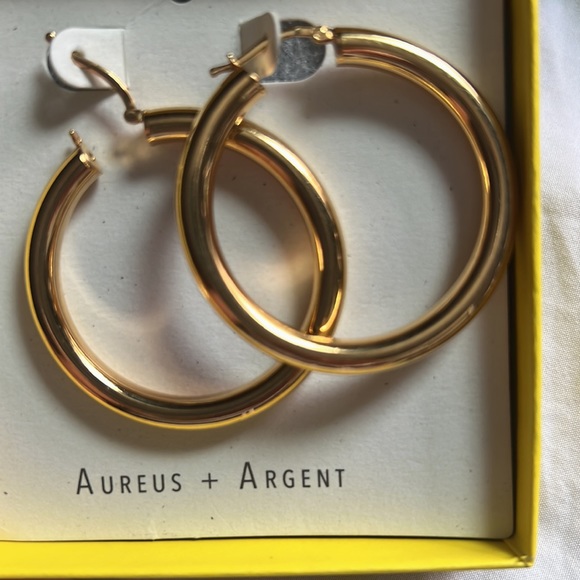 RAVENA LARGE HOOP EARRINGS | AUREUS + ARGENT GOLD PLATED APPROX Length: 2" NEW - Picture 2 of 4